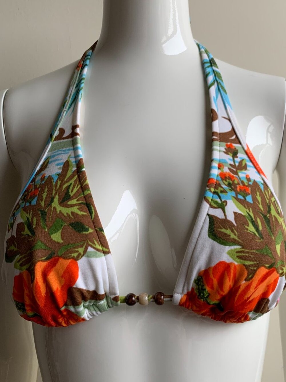 Raisins Multi color floral print beaded halter bikini top size small